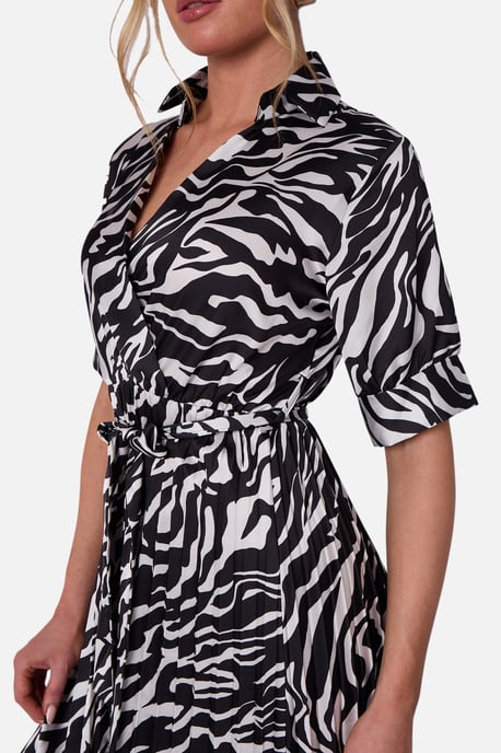Schwarzes Zebra plissiertes Wickel-Midikleid mit Gürtel - Image 2