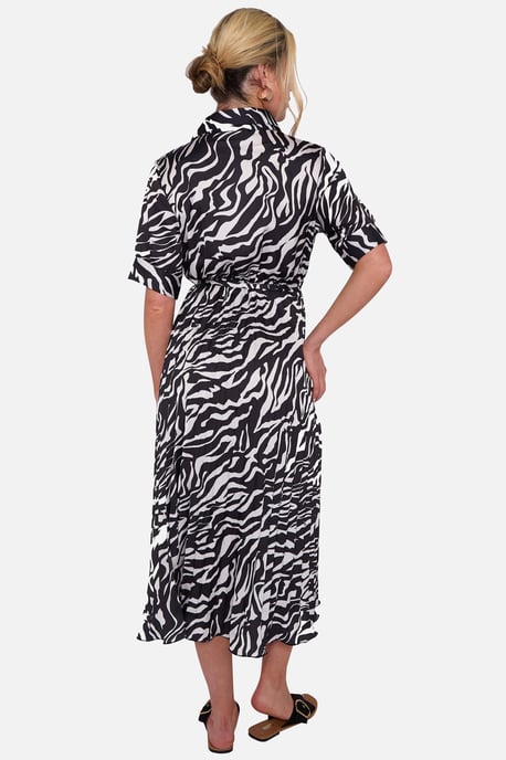 Schwarzes Zebra plissiertes Wickel-Midikleid mit Gürtel - Image 4