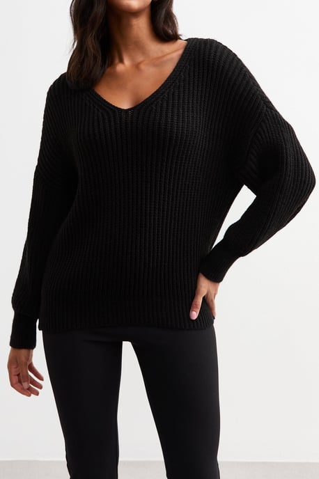 Schwarzer Grobstrick-Pullover in Übergröße - Image 1
