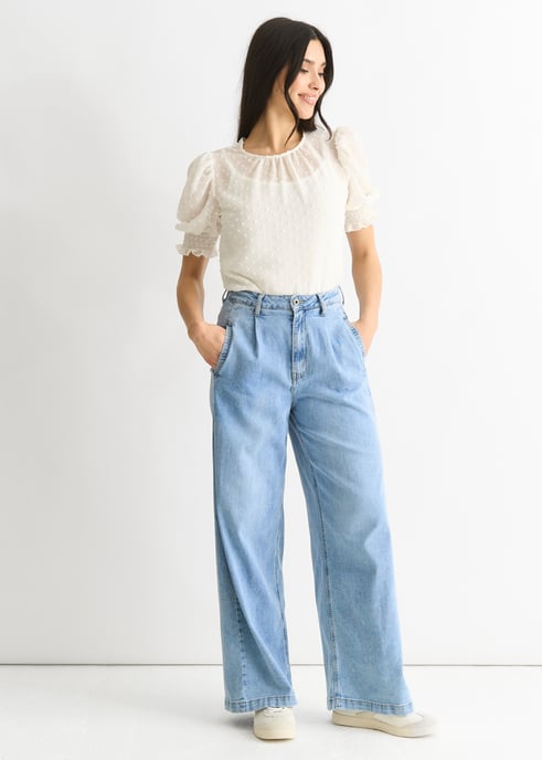Mid Wash Blue Denim Jeans mit weitem Bein - Image 1