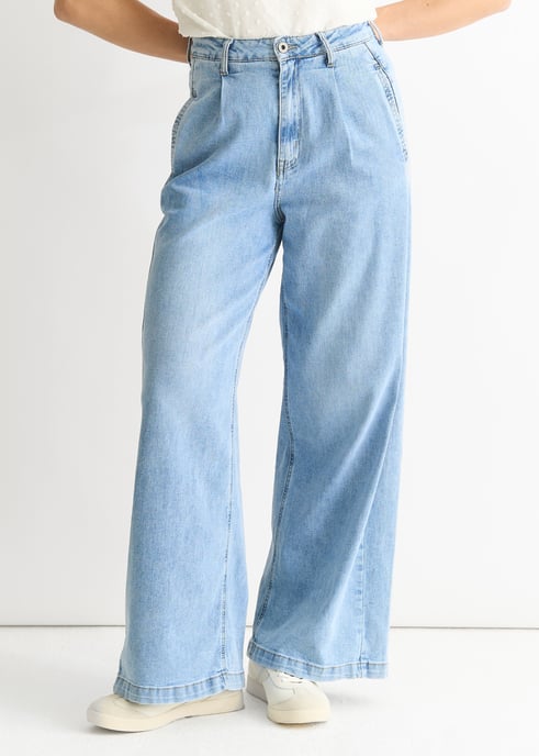 Mid Wash Blue Denim Jeans mit weitem Bein - Image 2