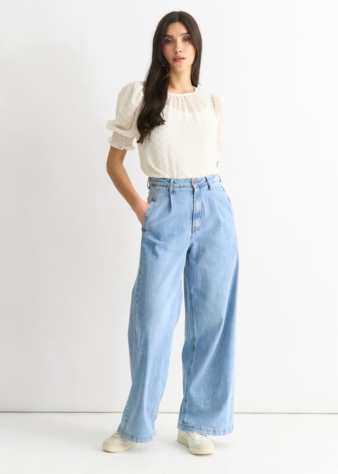 Mid Wash Blue Denim Jeans mit weitem Bein - Image 3