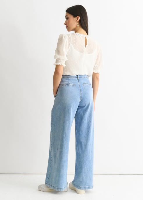 Mid Wash Blue Denim Jeans mit weitem Bein - Image 4