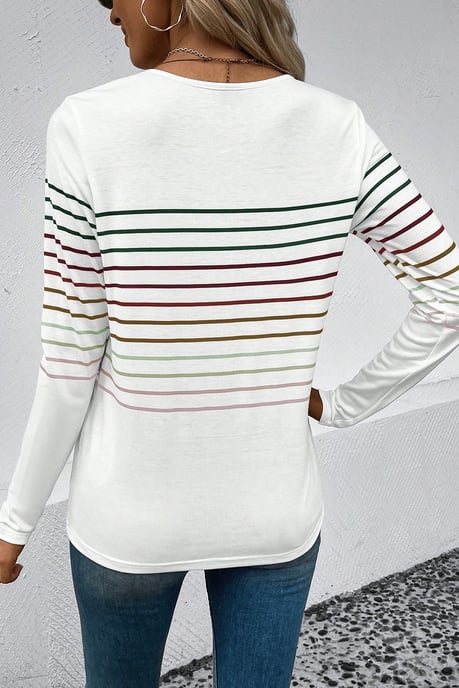 Mehrfarbiger gestreifter Rundhalsausschnitt Langarm-Shirt - Image 6