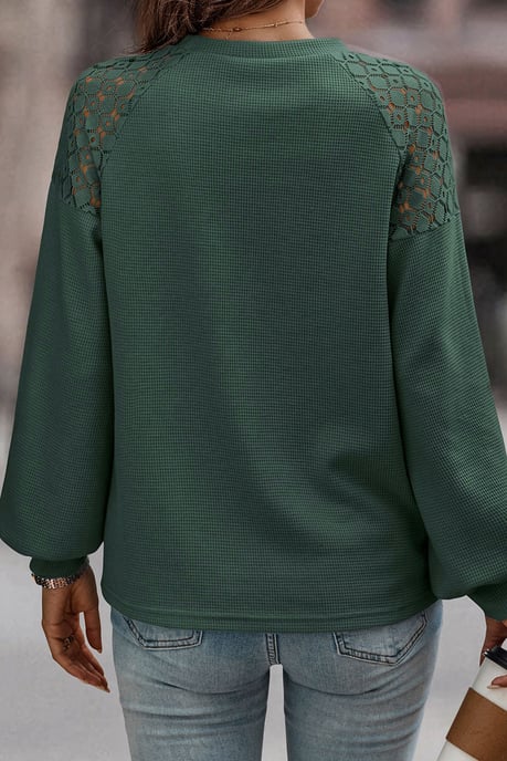 Grüner Spitzenpullover mit langem Arm und Struktur - Image 2
