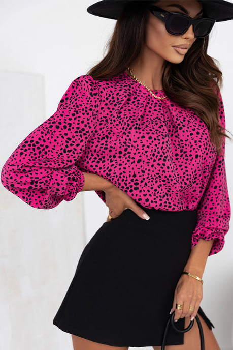 Rosa Leopardenmuster Faltenbluse mit Schlitz - Image 2