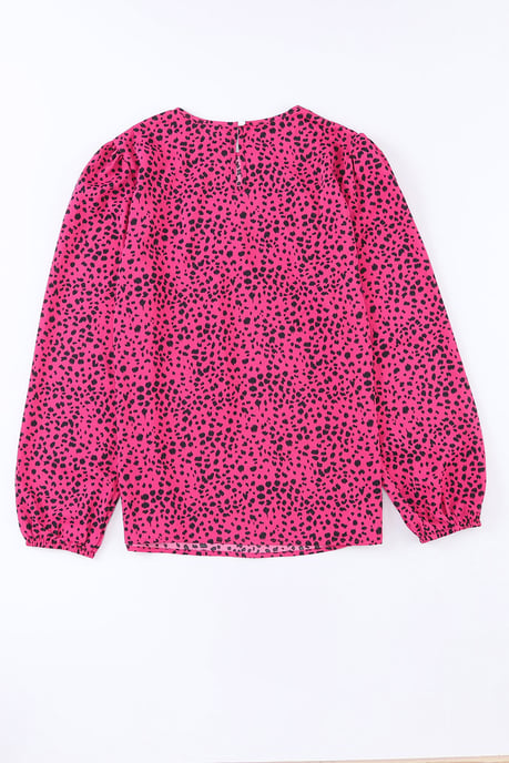 Rosa Leopardenmuster Faltenbluse mit Schlitz - Image 3