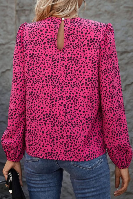 Rosa Leopardenmuster Faltenbluse mit Schlitz - Image 5