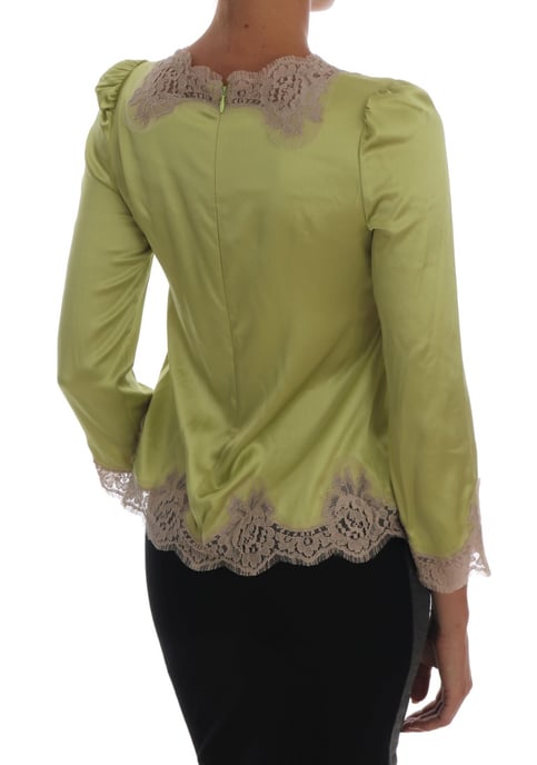 Limonengrüne Seidenbluse mit Spitzenbesatz - Image 3