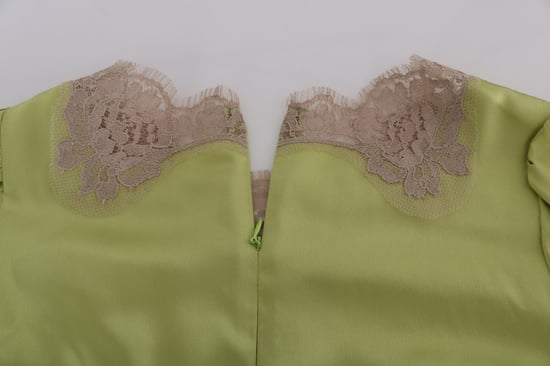 Limonengrüne Seidenbluse mit Spitzenbesatz - Image 4