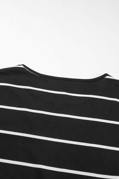 Schwarz Gestreiftes Lässiges Schlitzlangkleid - Image 3