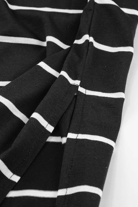 Schwarz Gestreiftes Lässiges Schlitzlangkleid - Image 4