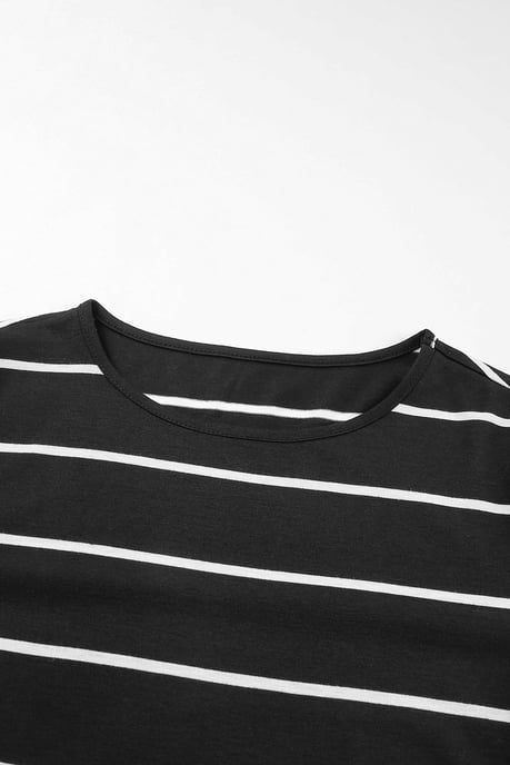 Schwarz Gestreiftes Lässiges Schlitzlangkleid - Image 5