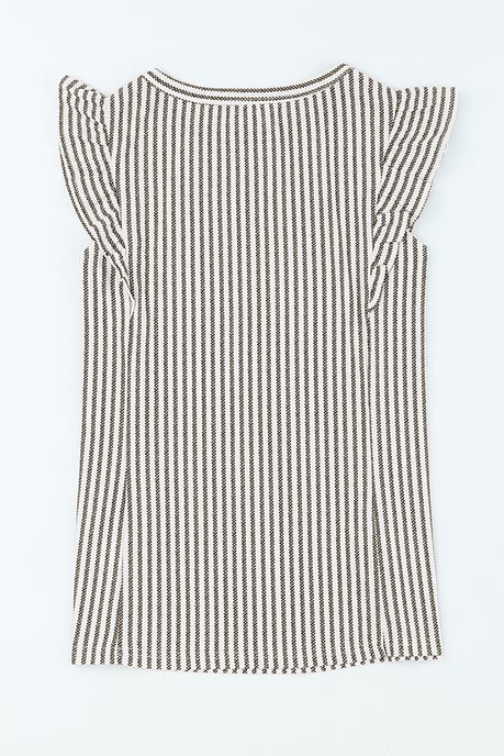 Graues Rüschendetail gestreiftes Tanktop mit Rundhalsausschnitt - Image 5