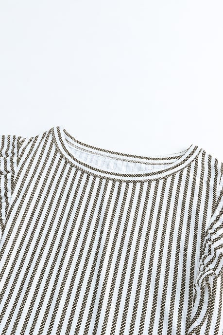 Graues Rüschendetail gestreiftes Tanktop mit Rundhalsausschnitt - Image 6