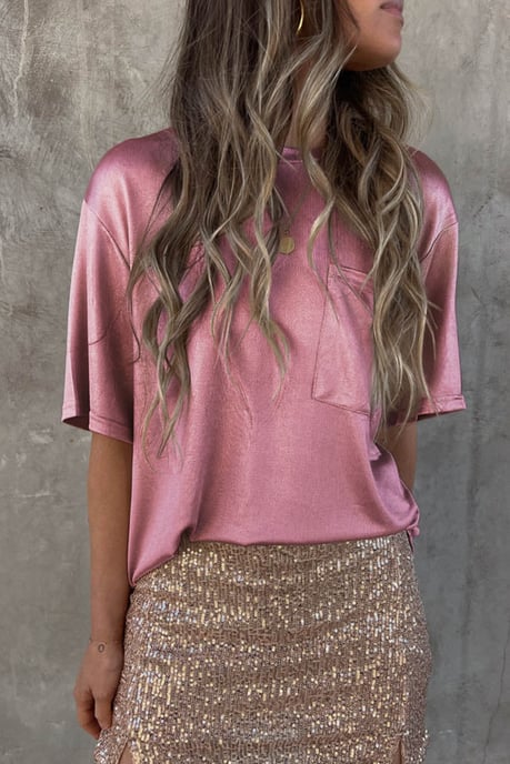Rosa Brusttaschen-Los-Fit T-Shirt - Image 4