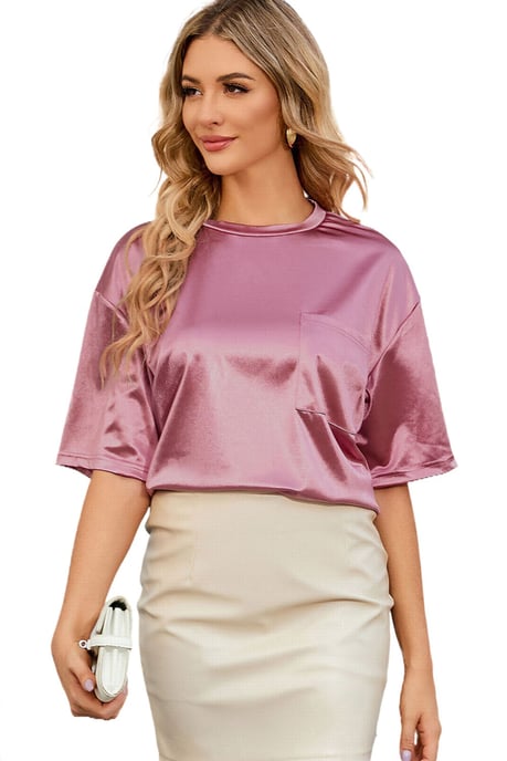 Rosa Brusttaschen-Los-Fit T-Shirt - Image 5