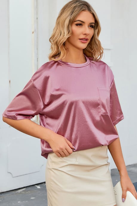 Rosa Brusttaschen-Los-Fit T-Shirt - Image 6