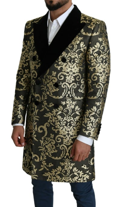 Brocade Doppelreihiger Mantel Gold und Schwarz - Image 2