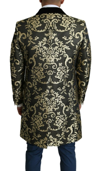 Brocade Doppelreihiger Mantel Gold und Schwarz - Image 3