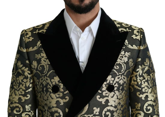 Brocade Doppelreihiger Mantel Gold und Schwarz - Image 4