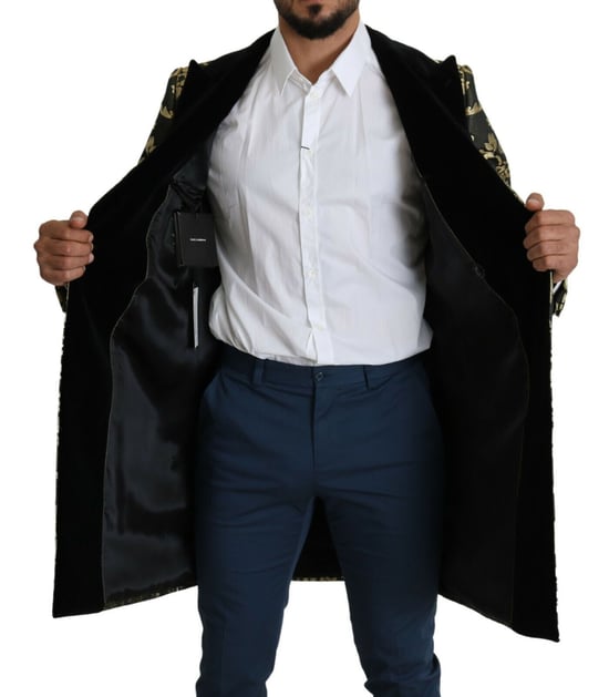 Brocade Doppelreihiger Mantel Gold und Schwarz - Image 5