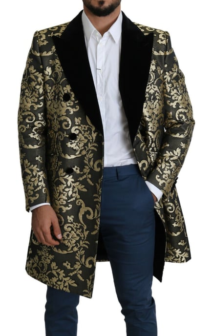 Brocade Doppelreihiger Mantel Gold und Schwarz - Image 6