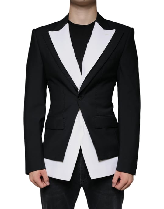 Kontrastbesatz-Blazer Schwarz und Weiß Jkt4073 - Image 2