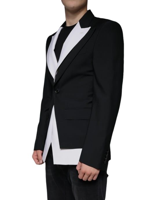 Kontrastbesatz-Blazer Schwarz und Weiß Jkt4073 - Image 3