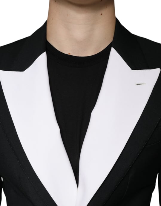 Kontrastbesatz-Blazer Schwarz und Weiß Jkt4073 - Image 5