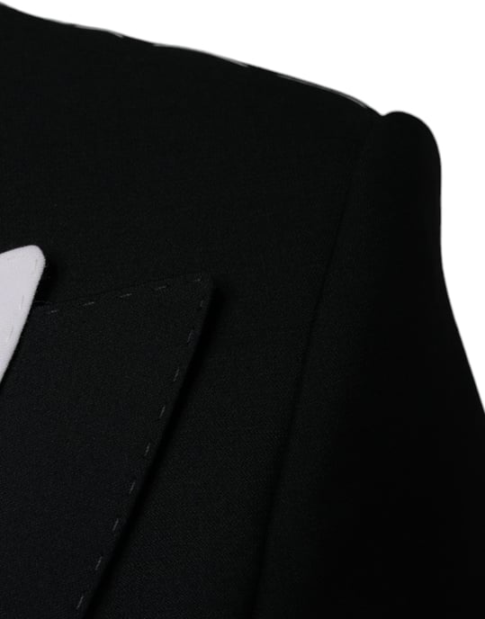 Kontrastbesatz-Blazer Schwarz und Weiß Jkt4073 - Image 6