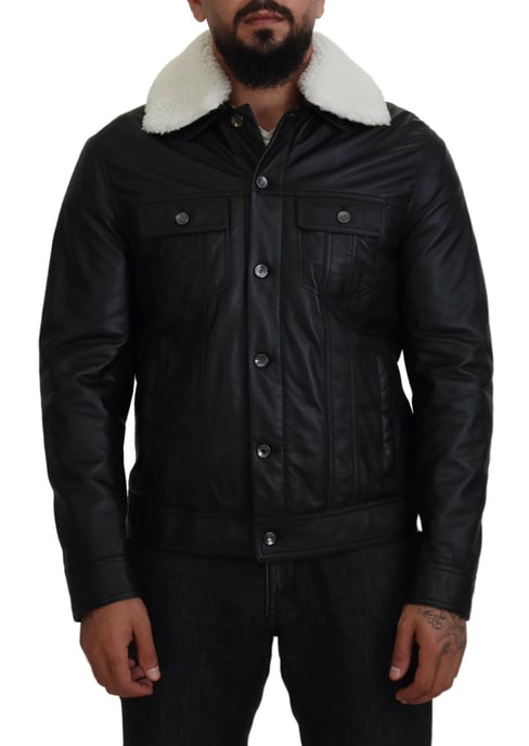 Lederjacke mit Schaffellkragen - Image 1