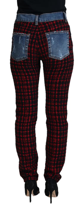 Zerrissene Denim-Jeans Rot Schwarz Karomuster - Image 3