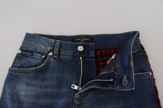 Zerrissene Denim-Jeans Rot Schwarz Karomuster - Image 4