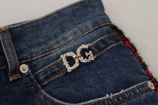Zerrissene Denim-Jeans Rot Schwarz Karomuster - Image 6