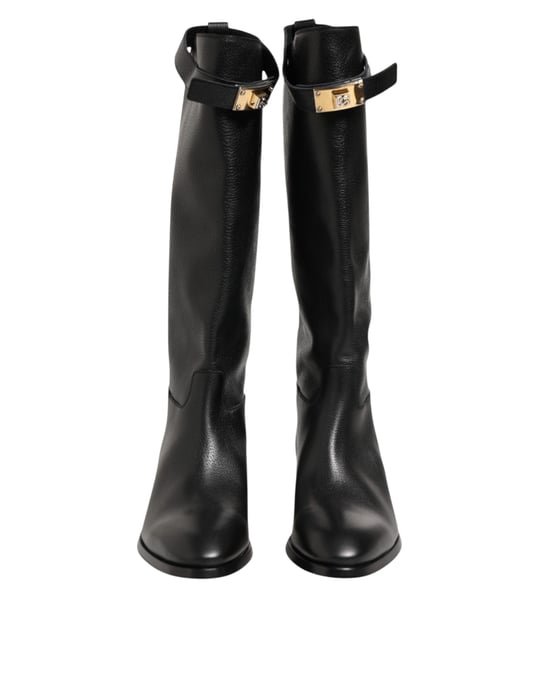 Oberschenkelhohe Lederstiefel Blockabsatz - Image 3