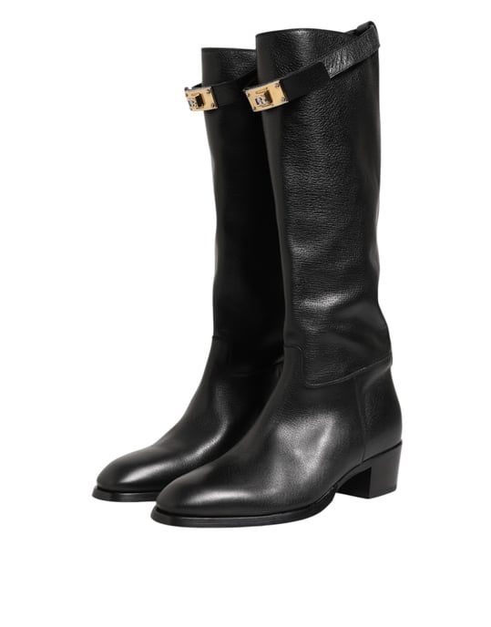 Oberschenkelhohe Lederstiefel Blockabsatz - Image 4