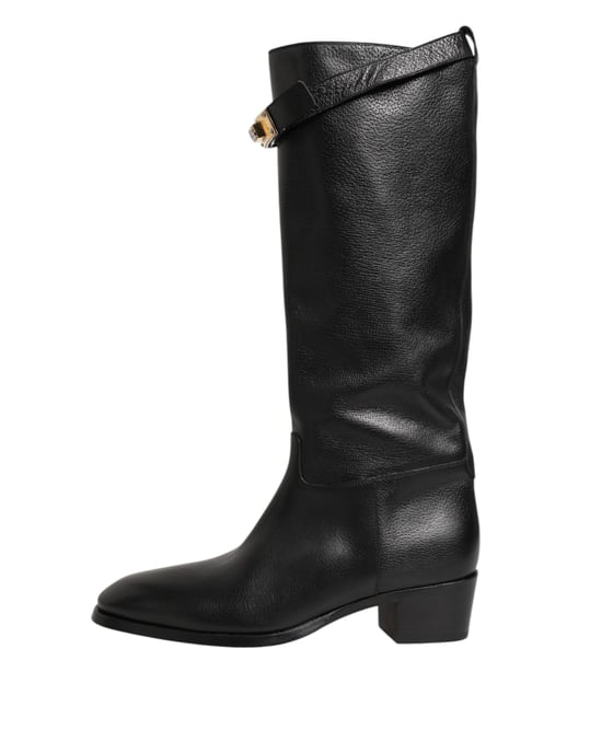 Oberschenkelhohe Lederstiefel Blockabsatz - Image 6