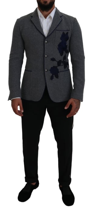Grauer Blazer mit floraler Stickerei - Image 1
