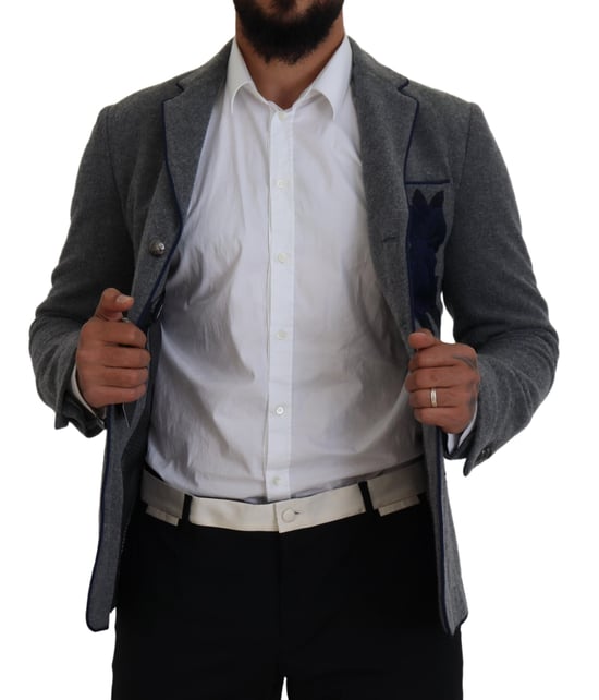 Grauer Blazer mit floraler Stickerei - Image 4