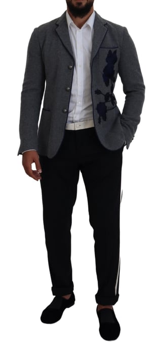 Grauer Blazer mit floraler Stickerei - Image 5