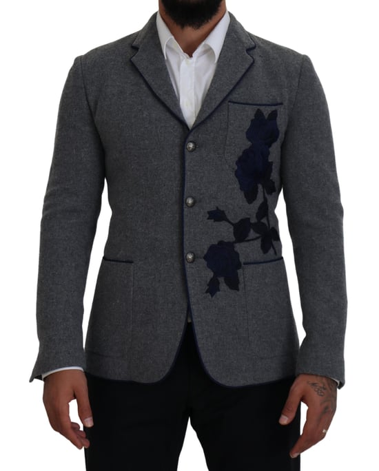 Grauer Blazer mit floraler Stickerei - Image 6
