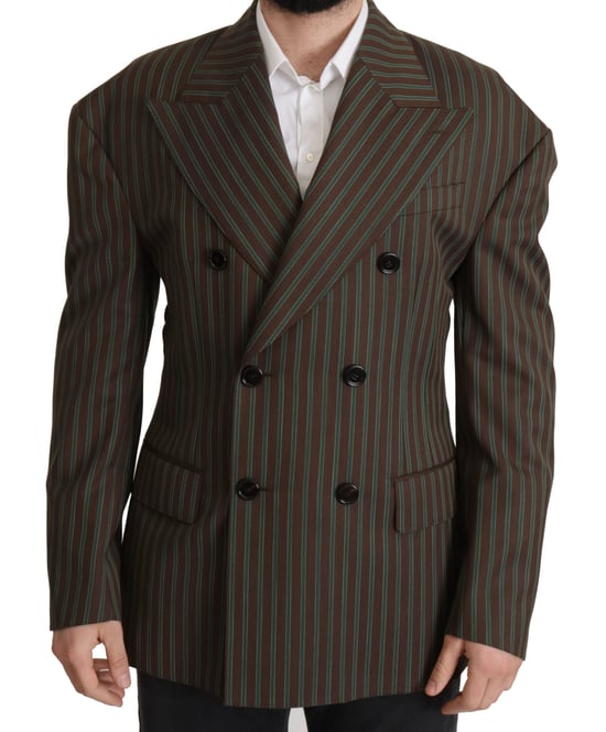 Doppelreihiger Blazer mit braunem und grünem Streifenmuster - Image 1
