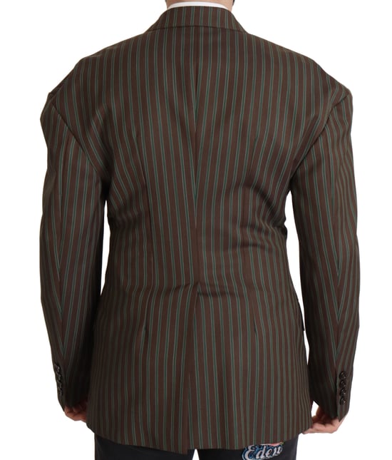 Doppelreihiger Blazer mit braunem und grünem Streifenmuster - Image 2