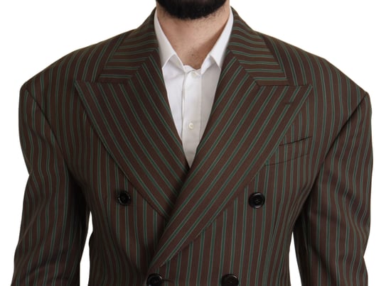 Doppelreihiger Blazer mit braunem und grünem Streifenmuster - Image 3