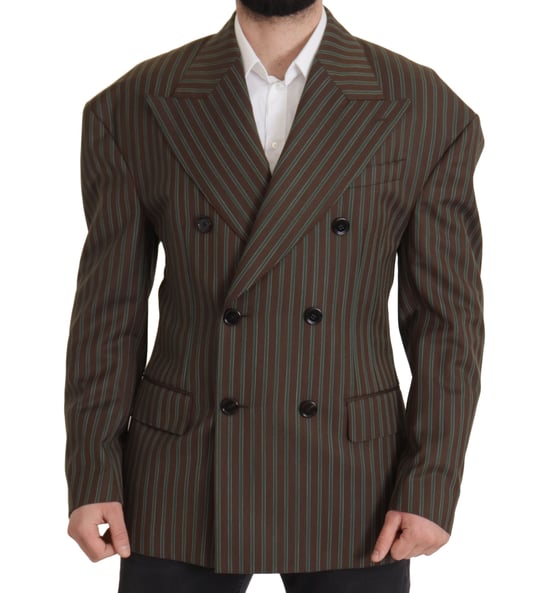 Doppelreihiger Blazer mit braunem und grünem Streifenmuster - Image 4