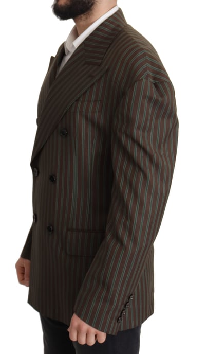 Doppelreihiger Blazer mit braunem und grünem Streifenmuster - Image 5