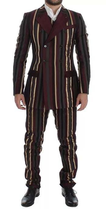 Gestreifter Anzug mit mehreren Farben, doppelt knopfgeschlossener Blazer - Image 4