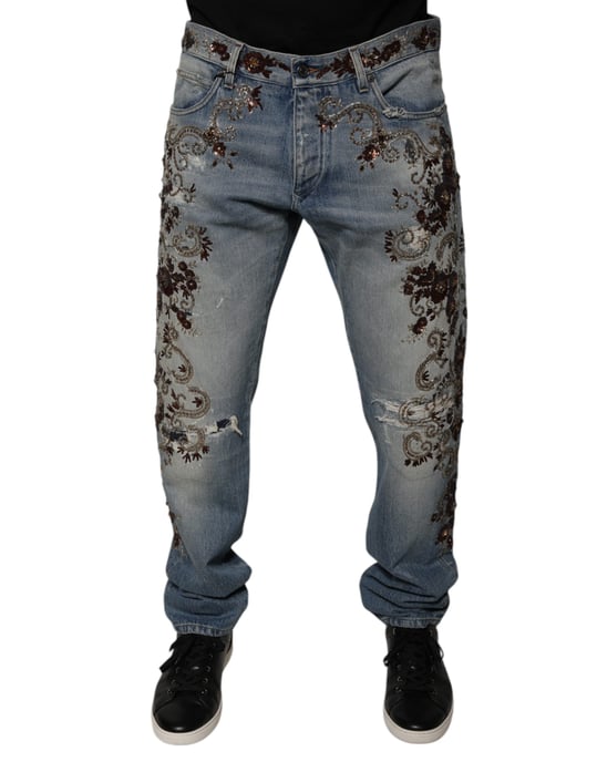 Gerade Jeans mit floralem Stickerei - Image 1