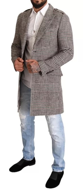 Glen Plaid Wollmantel mit langen Ärmeln - Image 2